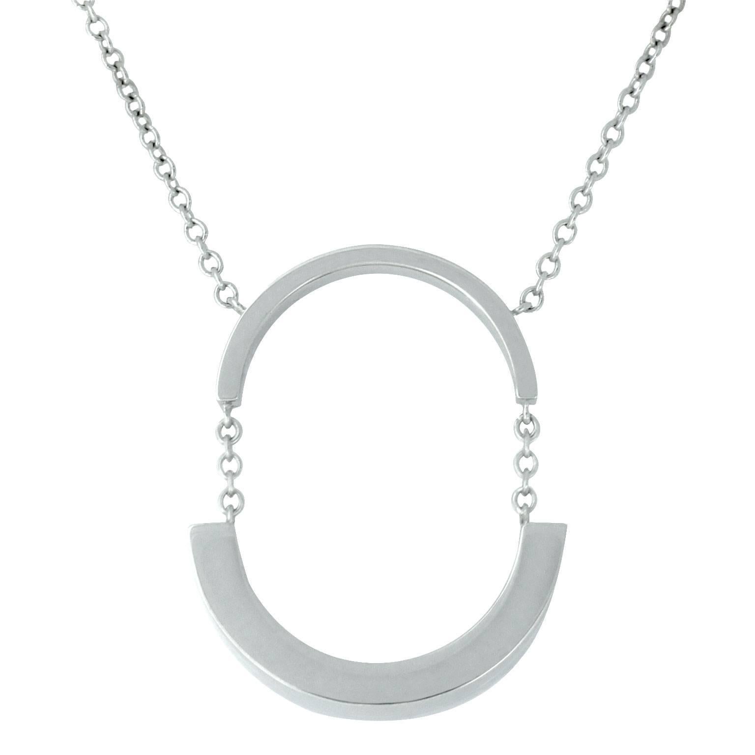 Lizunova Geometric Pendant Necklace in White Gold For Sale
