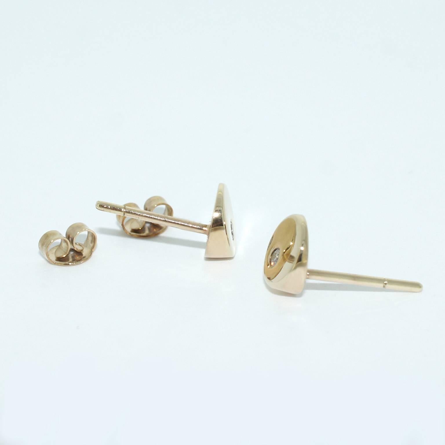Contemporary Lizunova Diamond Yellow Gold Geometric Round Stud Earrings 