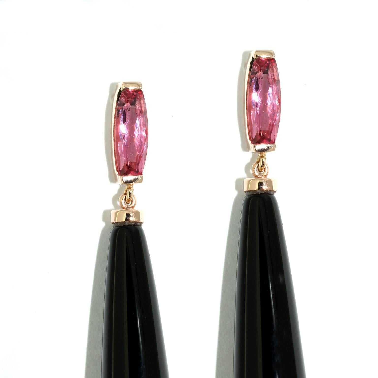 Lizunova Onyx and Pink Spinel Rose Gold Drop Earrings In New Condition In Sydney, NSW