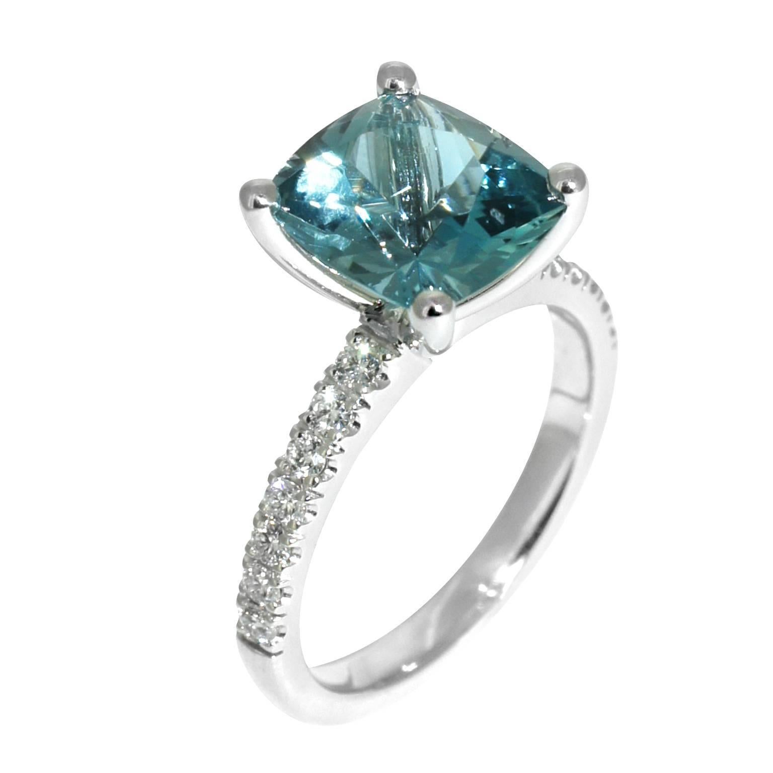 Contemporary Lizunova Aquamarine & Diamond 18k White Gold Bridal Engagement Ring For Sale