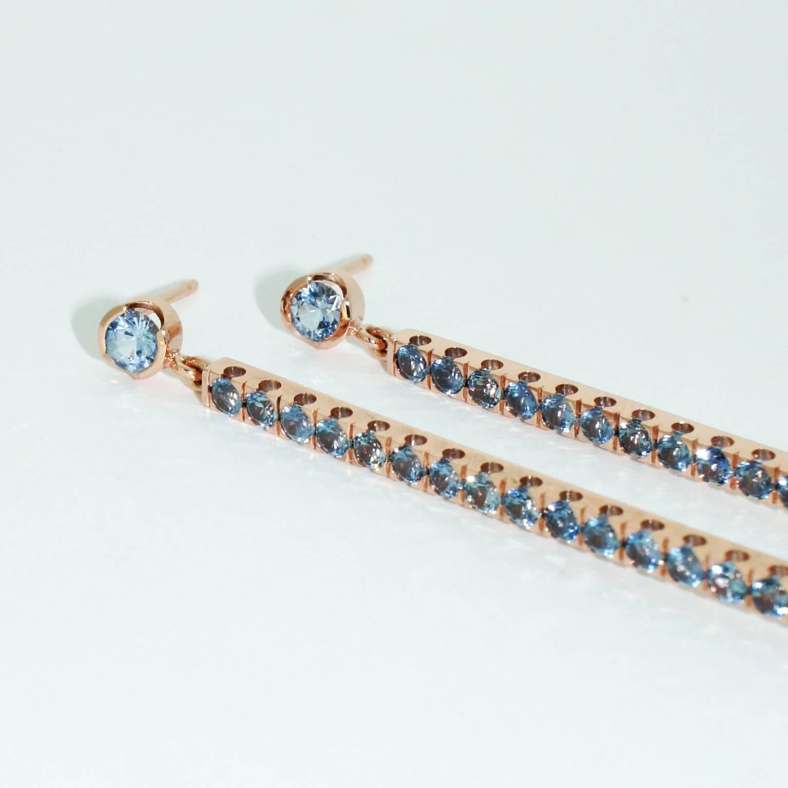 Lizunova Blue Sapphire & Malaya Garnet 18k Rose Gold Drop Earrings In New Condition For Sale In Sydney, NSW