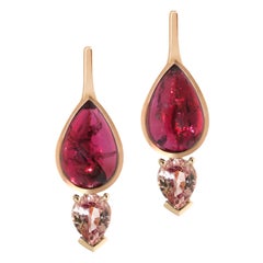 Lizunova Red Spinel & Peach Sapphire Earrings in 18k rose gold