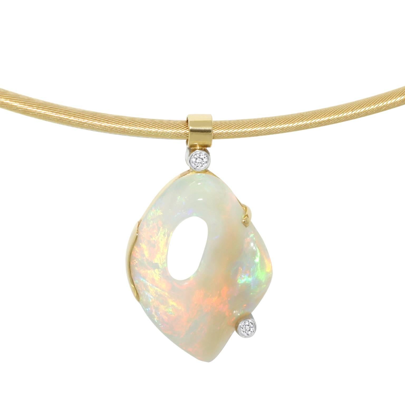 Australian Opal & Diamond One-of-a-Kind 18k Gold Collar Pendant Necklace For Sale