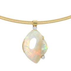 Australian Opal & Diamond One-of-a-Kind 18k Gold Collar Pendant Necklace