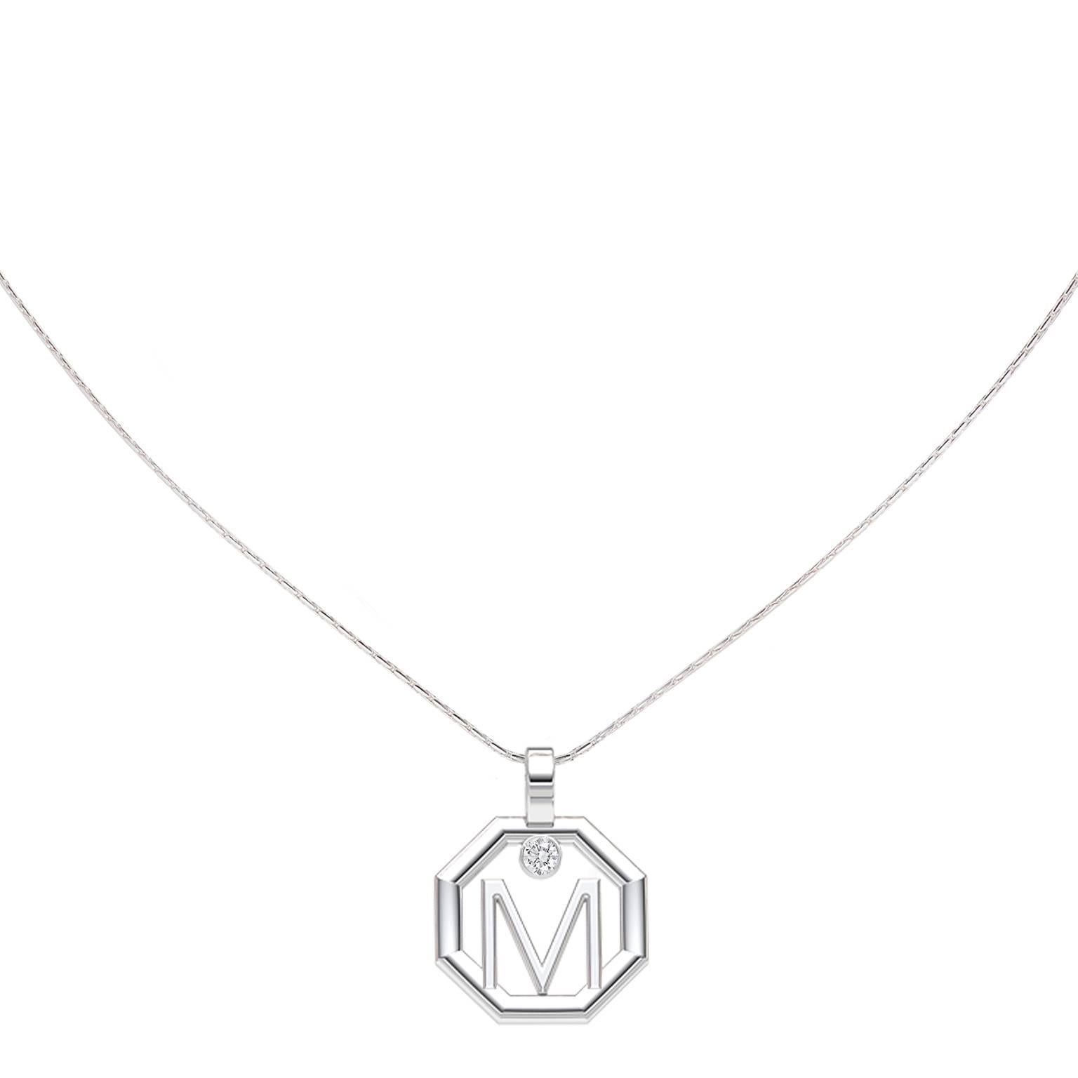 Our diamond initial pendant makes the perfect personalised gift. Handcrafted to order in our Sydney studios in 18 karat white gold and set with a sparkling diamond, this timeless octagonal pendant is sure to delight. This pendant would suit both