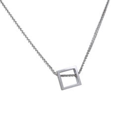 Lizunova White Gold Small Geometric Square Pendant Necklace