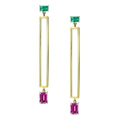 Lizunova Colombian Emerald and Pink Spinel Drop Earrings