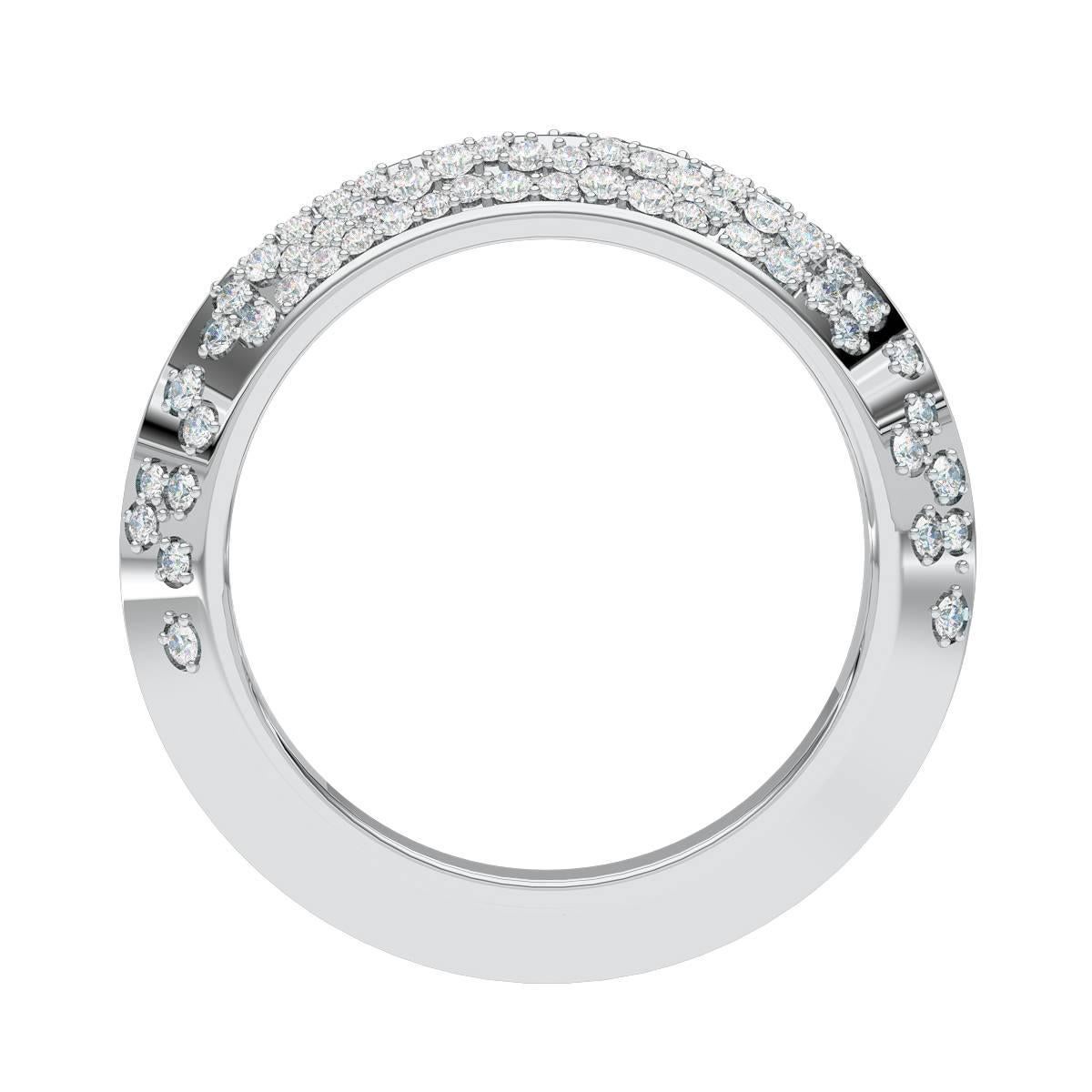 This elegant diamond pave eternity band ring is handcrafted in Sydney in 18 karat white gold, and set with .8ct of top quality diamonds. The knife edge design of the band is timeless and contemporary. This beautiful ring would make a superb wedding