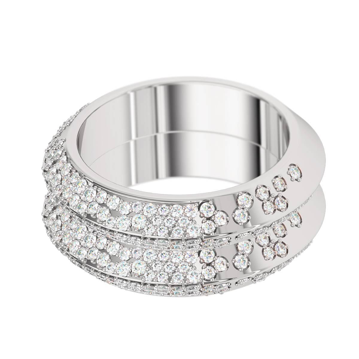 This elegant diamond pave eternity band ring is handcrafted in Sydney in 18 karat white gold, and set with 1.6 carats of top quality diamonds. The knife edge design of the double band is contemporary and timeless. This beautiful ring would make a