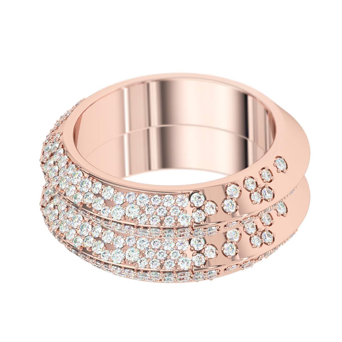 This elegant diamond pave eternity band ring is handcrafted in Sydney in 18 karat rose gold, and set with 1.6 carats of top quality diamonds. The knife edge design of the double band is contemporary and timeless. This beautiful ring would make a