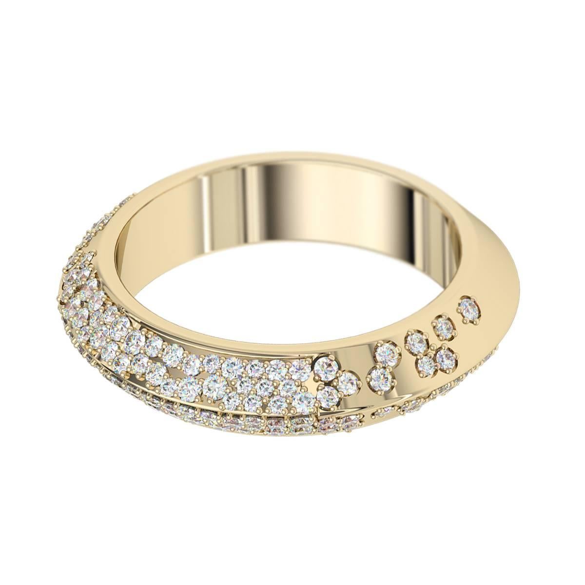 This elegant diamond pave eternity ring is handcrafted in Sydney in 18 karat yellow gold, and set with  .8ct of top quality diamonds. The knife edge design of the band is timeless and contemporary. This beautiful ring would make a superb wedding