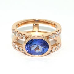 Lizunova Tanzanite and Diamond Rose Gold Engagement Ring