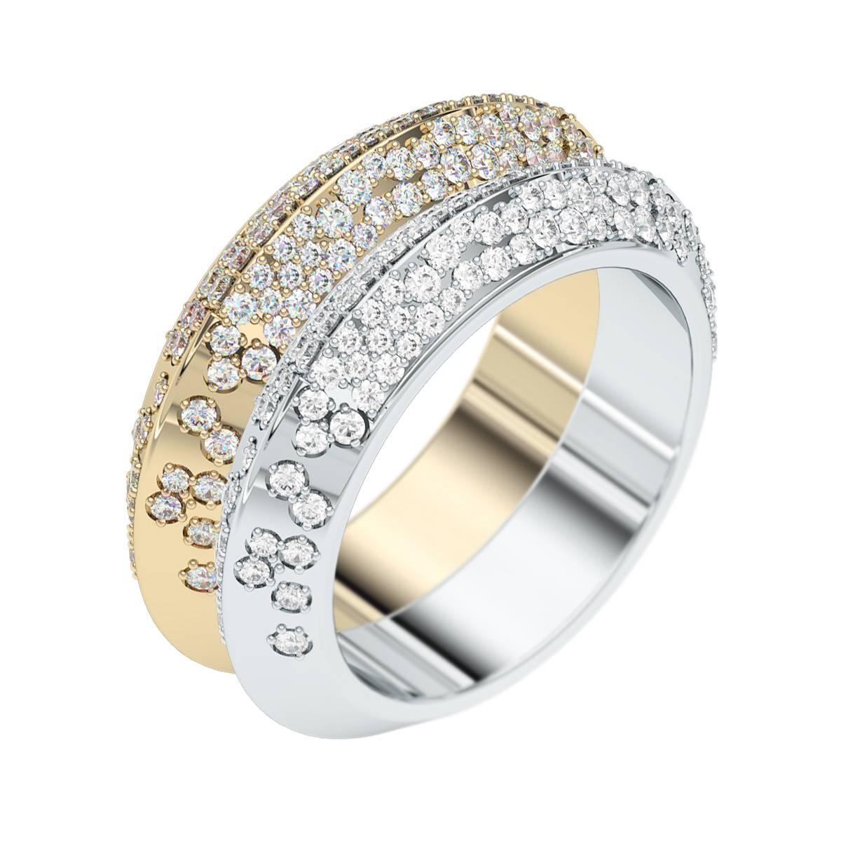 Lizunova Diamond Pave Yellow and White Gold Bridal Engagement Band Ring For Sale