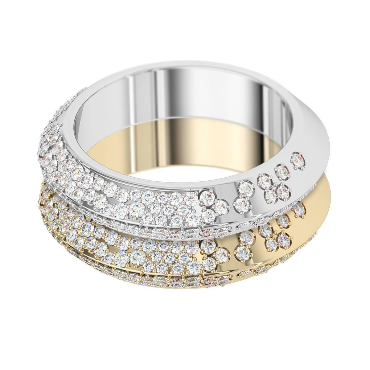 This elegant diamond pave eternity ring is handcrafted to order in Sydney in 18 karat yellow and white gold, and set with 1.6 carats of top quality diamonds. The knife edge design of the double band is contemporary and timeless. This beautiful ring