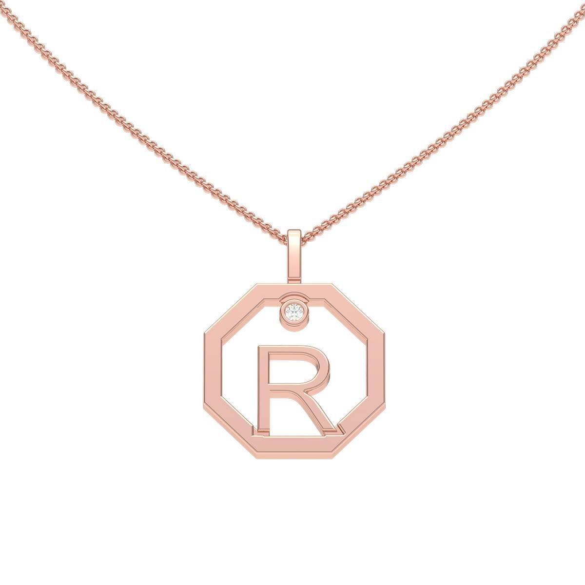 Our diamond initial pendant makes the perfect personalised gift. Handcrafted to order in our Sydney studios in 18 karat yellow/white/rose gold and set with a sparkling diamond, this timeless octagonal pendant is sure to delight. Chains sold