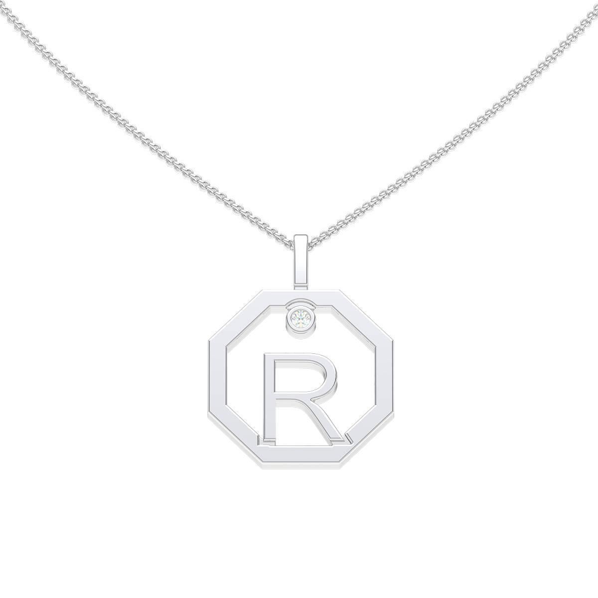Contemporary Lizunova Initial R Diamond Pendant in 18 Karat Yellow/White/Rose Gold For Sale