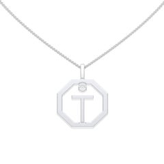 Lizunova Initial T Diamond Pendant in 18 Karat Yellow/White/Rose Gold