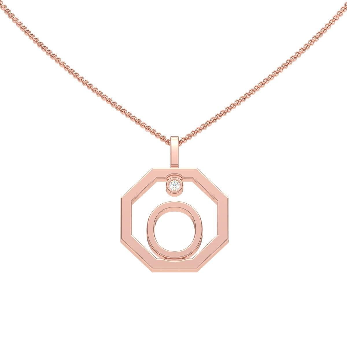 Contemporary Lizunova Initial O Diamond Pendant in 18 Karat Yellow/White/Rose Gold For Sale