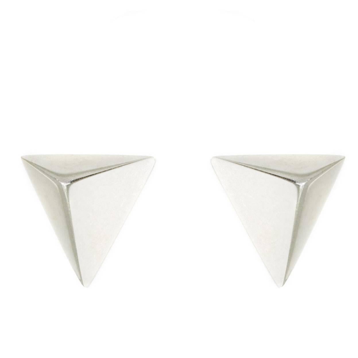 Geometric Pyramid Sterling Silver Stud Earrings Small For Sale