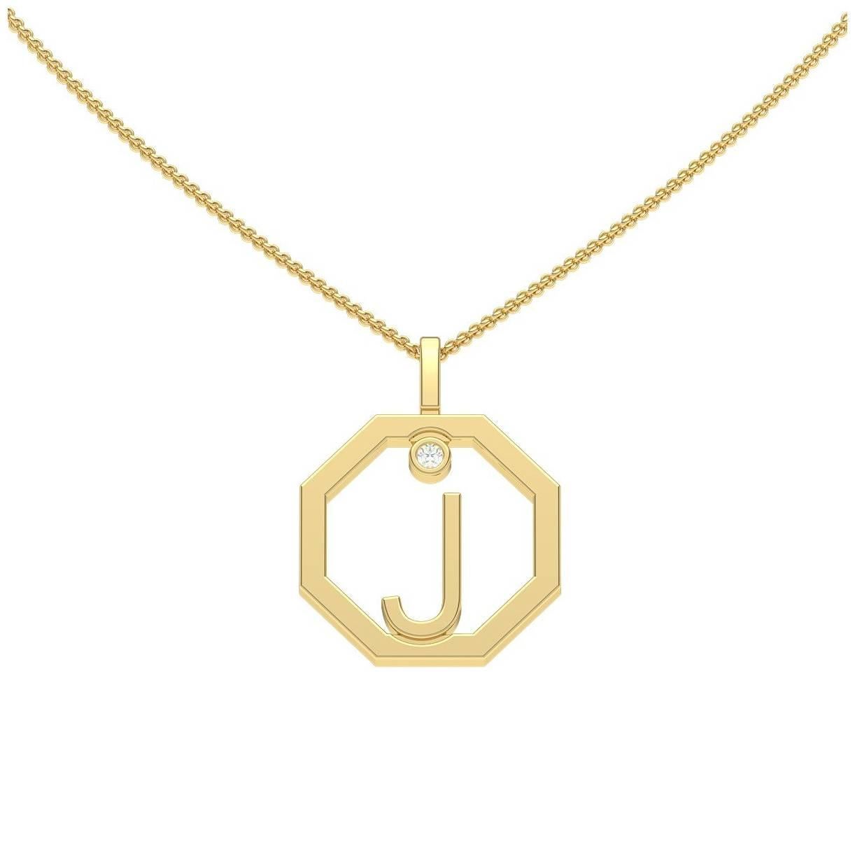 Lizunova Initial J Diamond Pendant in 18 Karat Yellow/White/Rose Gold For Sale