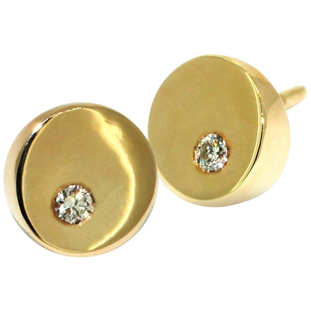 Lizunova Geometric Diamond Stud Earrings in Yellow Gold For Sale