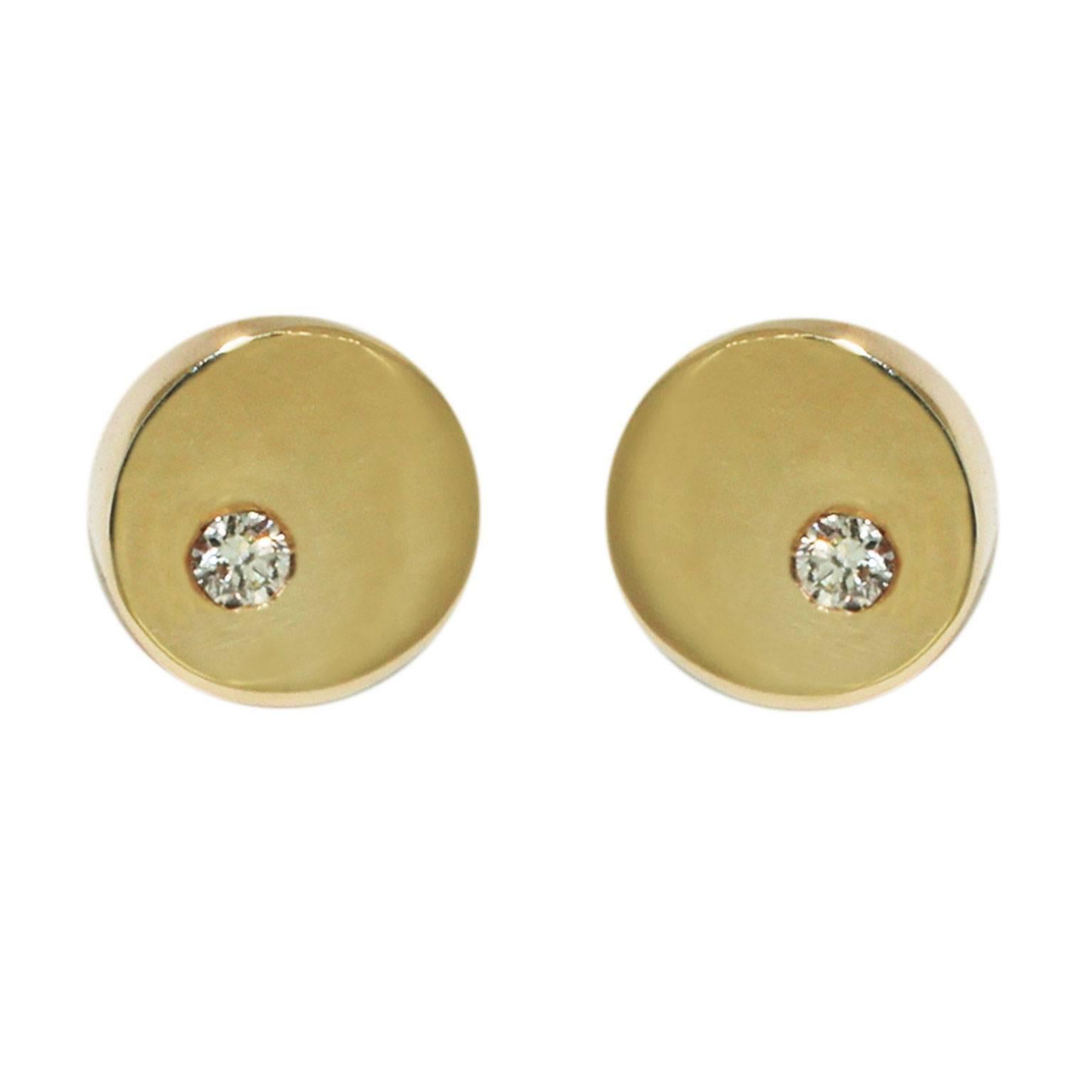 Contemporary Lizunova Geometric Diamond Stud Earrings in Yellow Gold For Sale