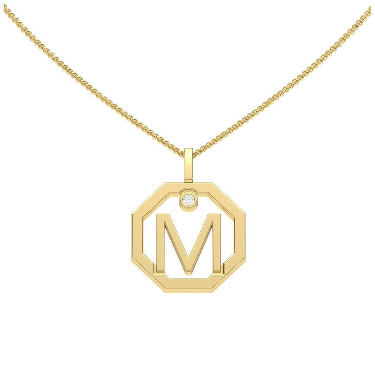 Lizunova Initial M Diamond Pendant in 18 Karat Yellow/White/Rose Gold For Sale