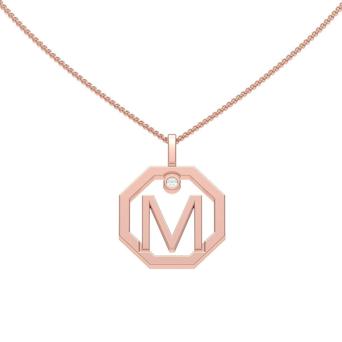 Contemporary Lizunova Initial M Diamond Pendant in 18 Karat White Gold For Sale