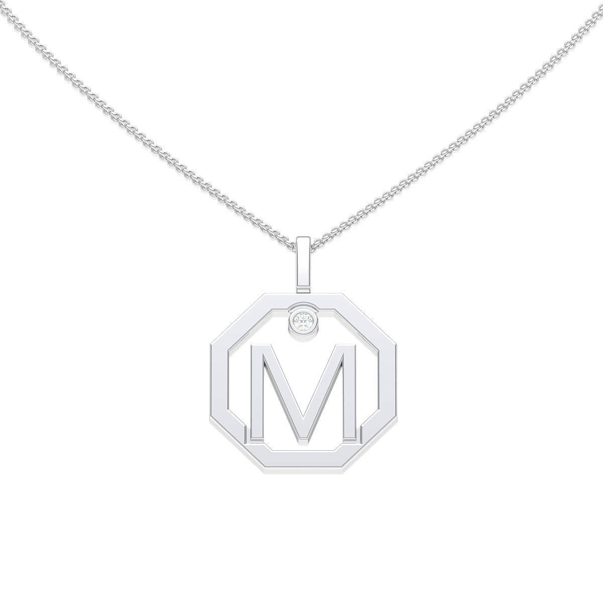 Lizunova Initial M Diamond Pendant in 18 Karat White Gold For Sale