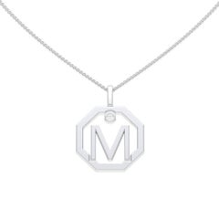 Lizunova Initial M Diamond Pendant in 18 Karat White Gold