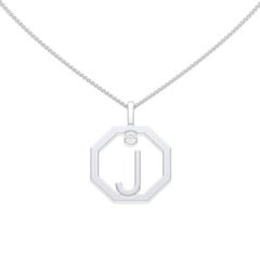 Lizunova Initial J Diamond Pendant in 18 Karat White Gold