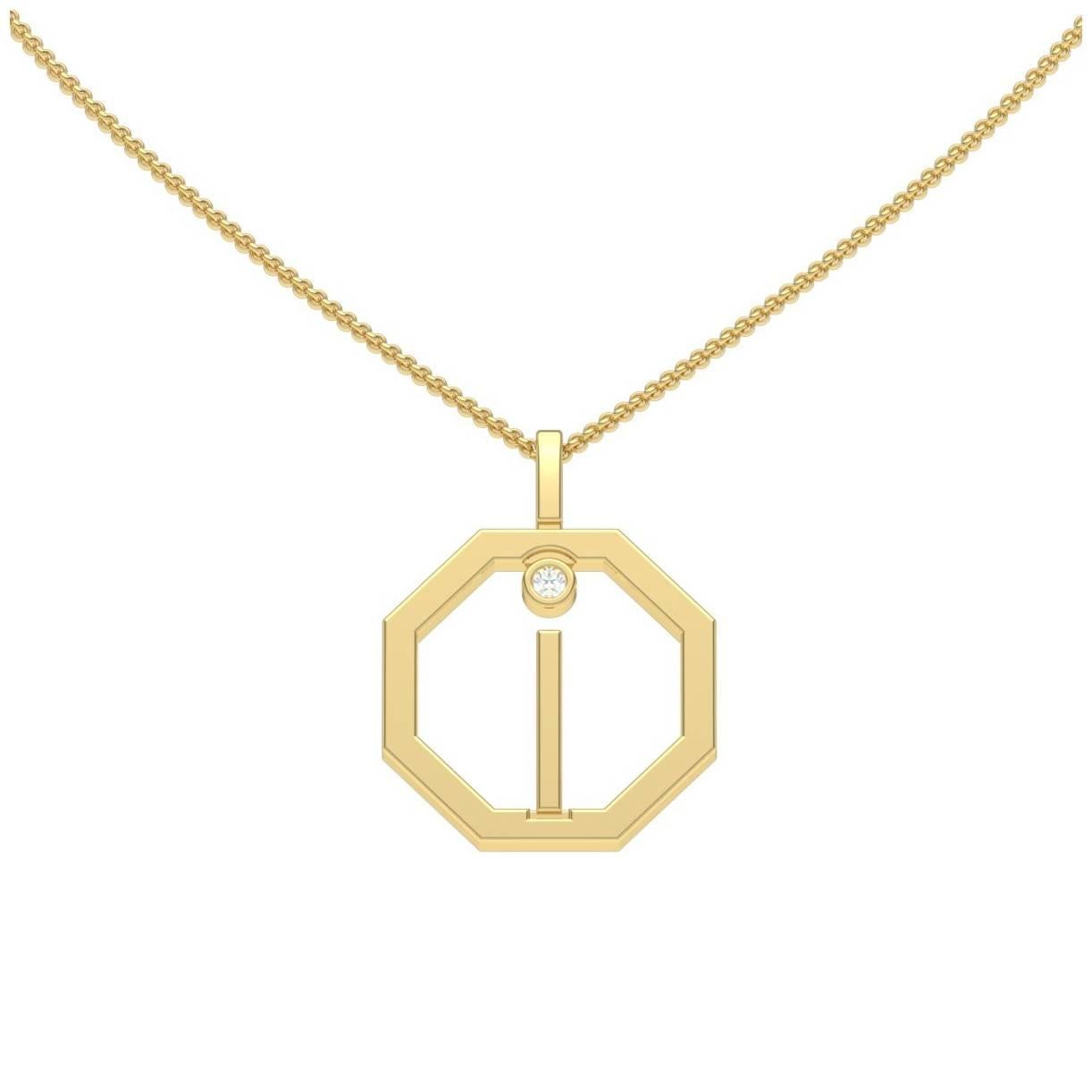 Contemporary Lizunova Initial I Diamond Pendant in 18 Karat Rose Gold For Sale