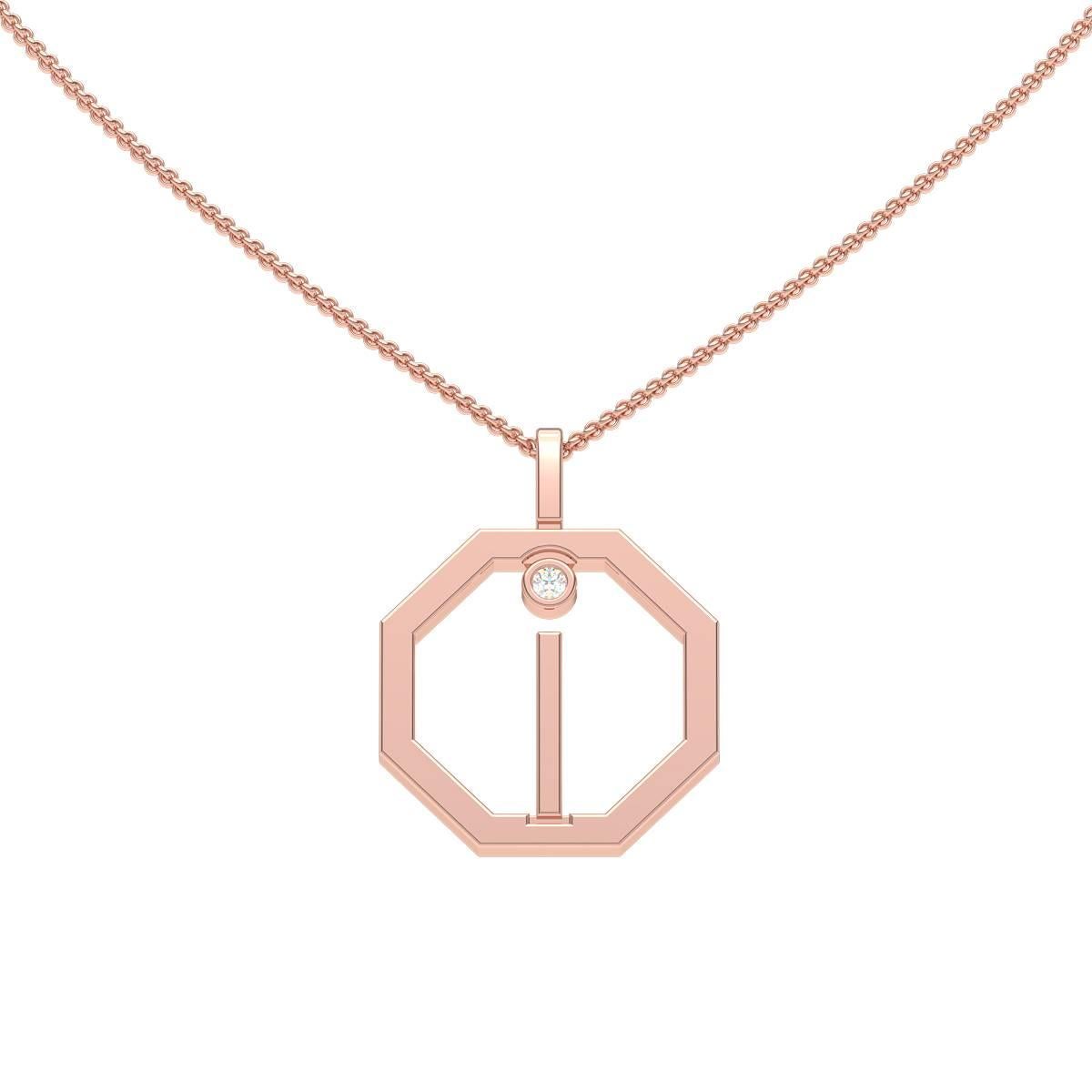 Lizunova Initial I Diamond Pendant in 18 Karat Rose Gold For Sale