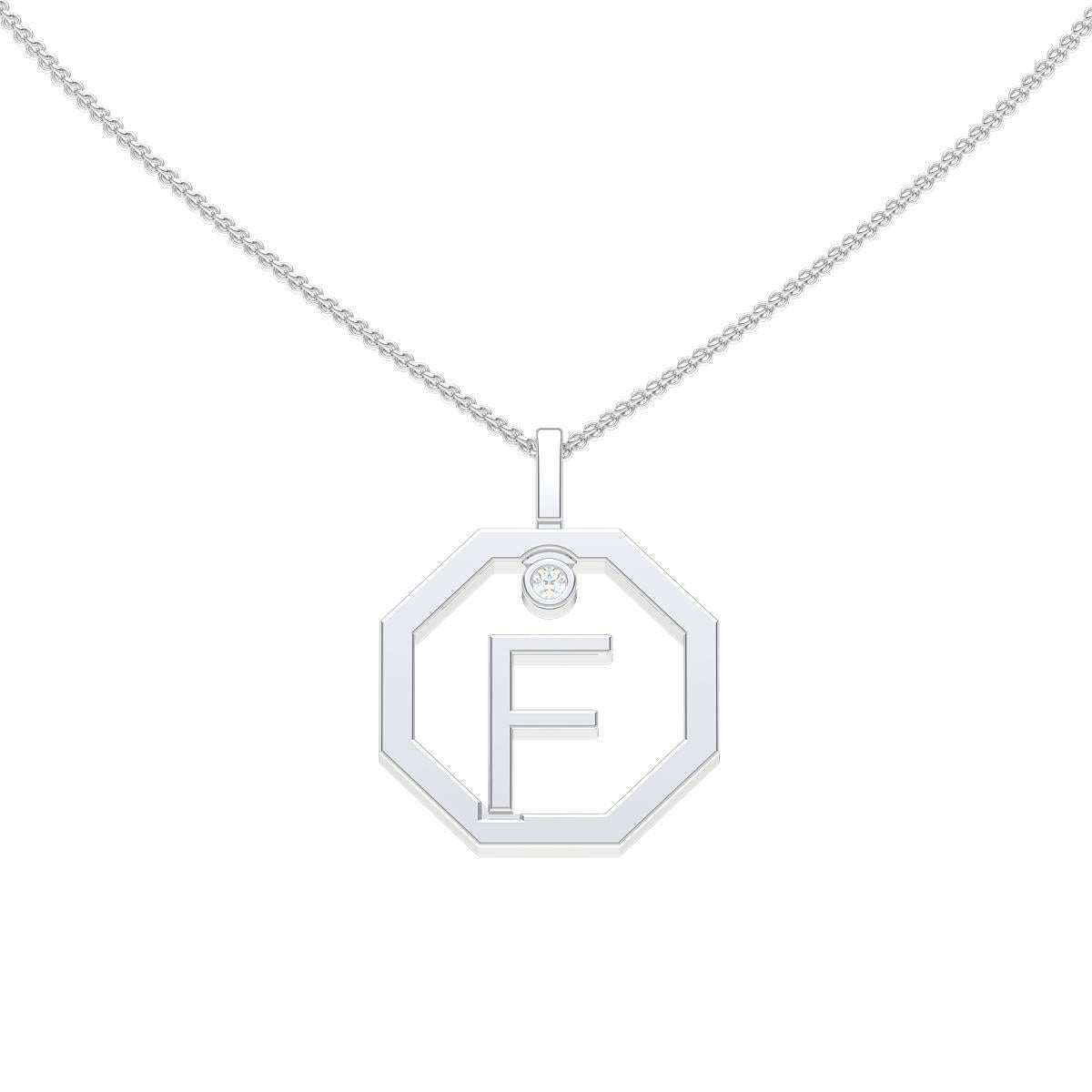 Lizunova Initial F Diamond Pendant in 18 Karat White Gold For Sale