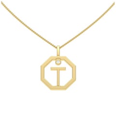 Lizunova Initial T Diamond Pendant in 18 Karat White Gold