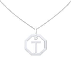 Lizunova Initial T Diamond Pendant in 18 Karat White Gold
