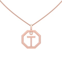 Lizunova Initial T Diamond Pendant in 18 Karat Rose Gold