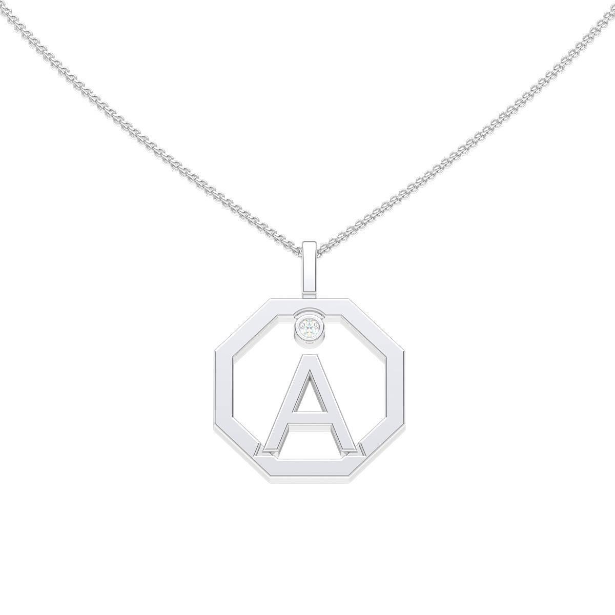 Lizunova Initial A Diamond Pendant in 18 Karat White Gold For Sale