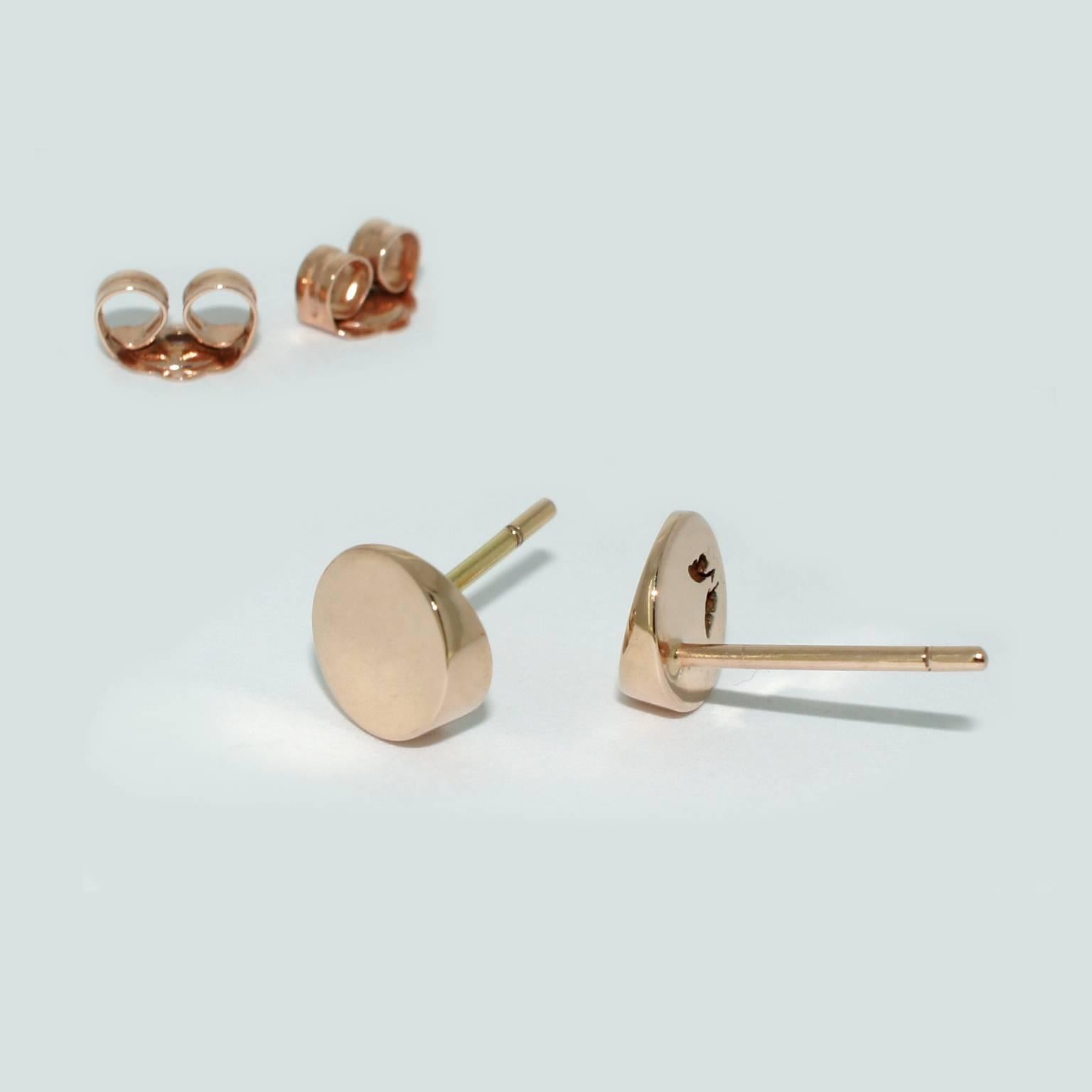 Contemporary Lizunova Geometric Round Stud Earrings in 9 Karat Rose Gold For Sale
