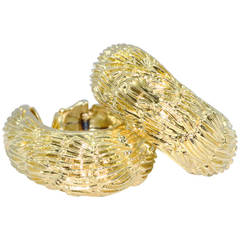 Textured Yellow Gold Hoop Earrings