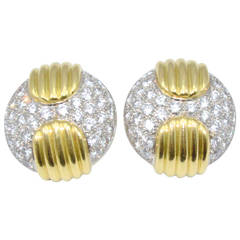 Diamond Yellow Gold Platinum Button Earrings