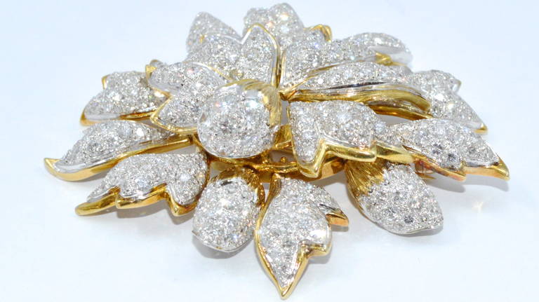 Fine French Tremblant Diamond Floral Blossom Brooch