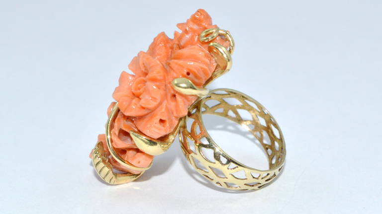 Hand Carved Coral Ring