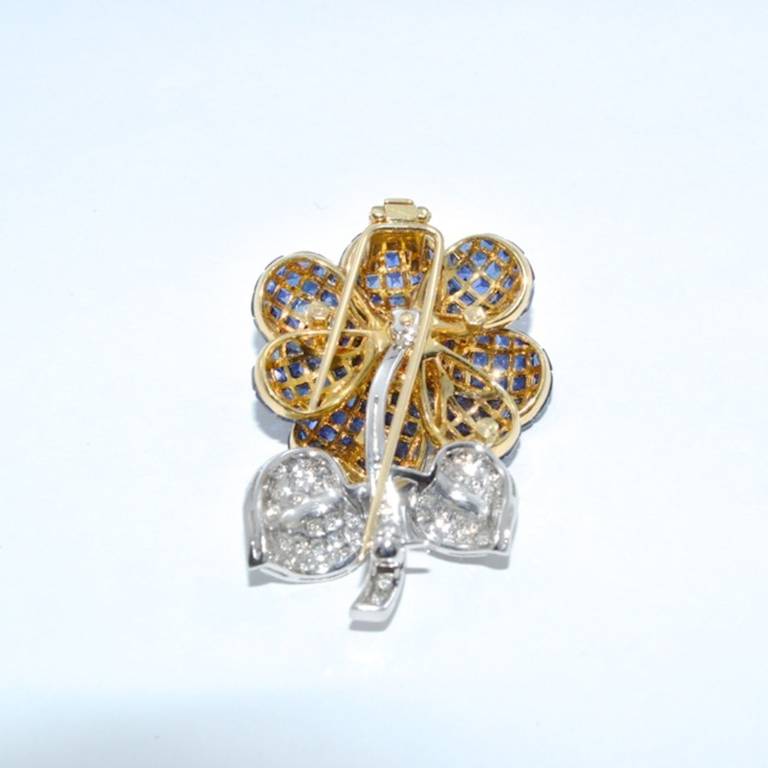 Invisibly Set Sapphire Diamond Brooch