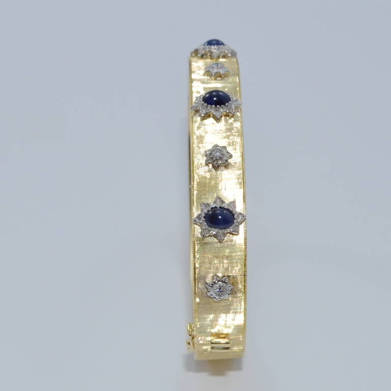 Sapphire Diamond Yellow and White Gold Gem Set Bangle