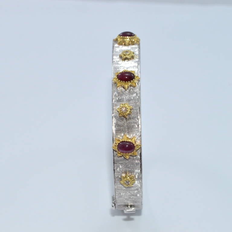 Ruby Diamond White and Yellow Gold Set Bangle