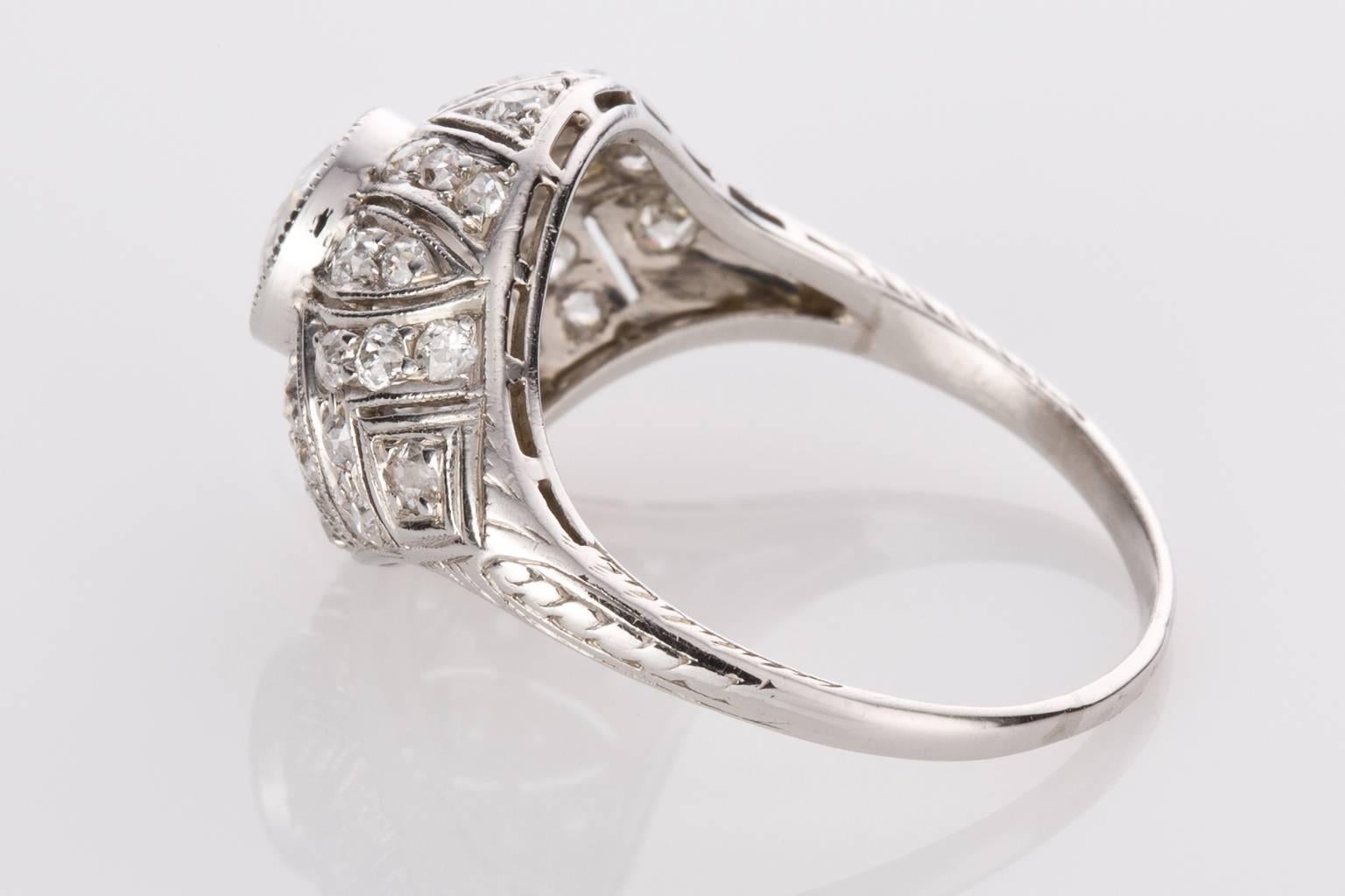 Old European Cut 1.49 Carat Diamond Edwardian Filigree Platinum Ring For Sale