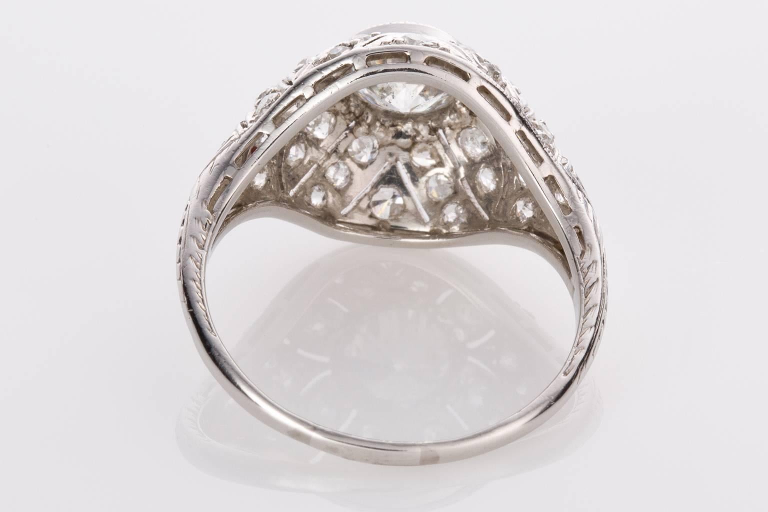 1.49 Carat Diamond Edwardian Filigree Platinum Ring In Excellent Condition For Sale In QLD , AU