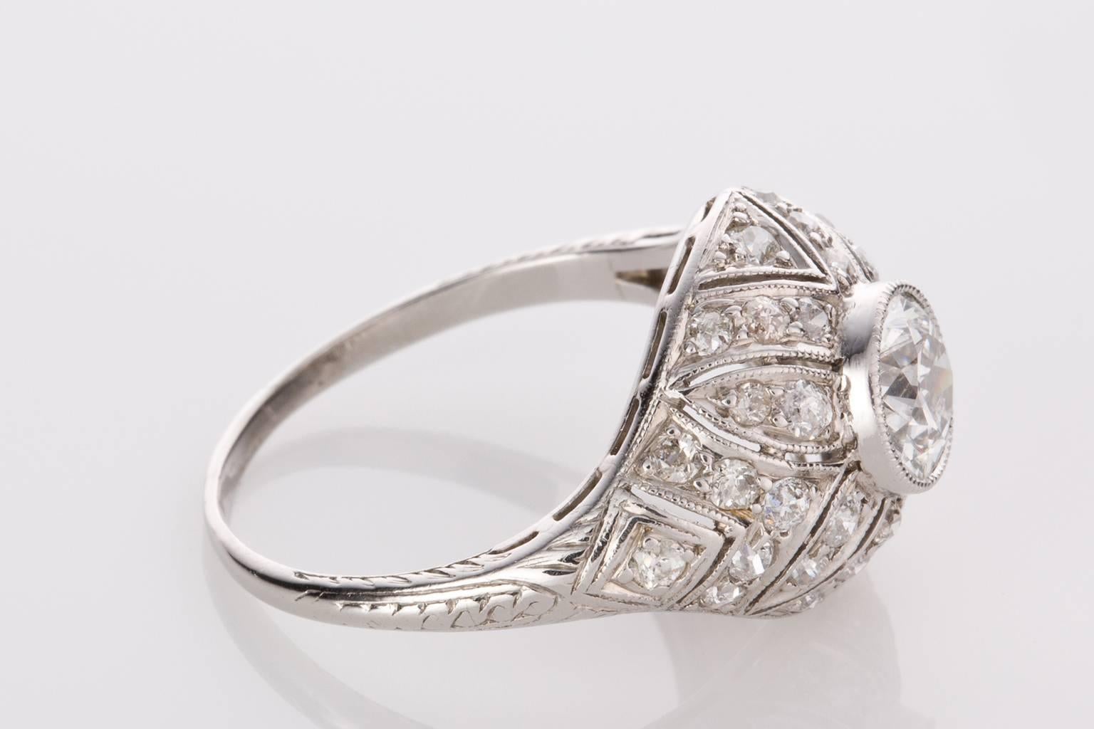Women's 1.49 Carat Diamond Edwardian Filigree Platinum Ring For Sale