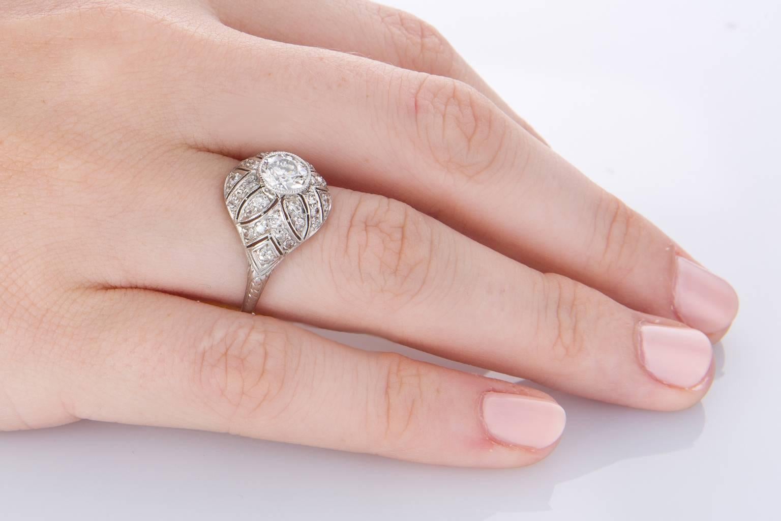 1.49 Carat Diamond Edwardian Filigree Platinum Ring For Sale 2